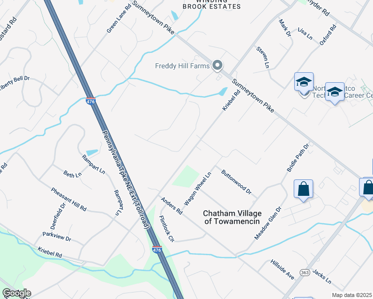 map of restaurants, bars, coffee shops, grocery stores, and more near 1656 Kriebel Road in Lansdale