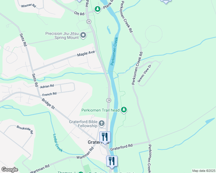 map of restaurants, bars, coffee shops, grocery stores, and more near 729 Gravel Pike in Collegeville