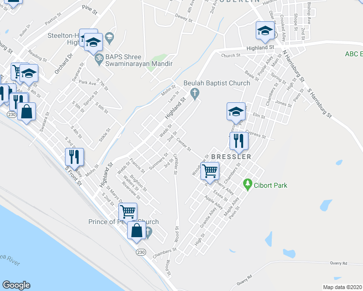 map of restaurants, bars, coffee shops, grocery stores, and more near 583 3rd Street in Steelton