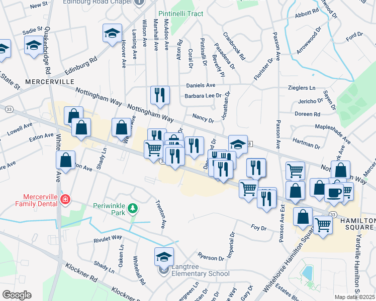 map of restaurants, bars, coffee shops, grocery stores, and more near 262 Evergreen Avenue in Hamilton Township