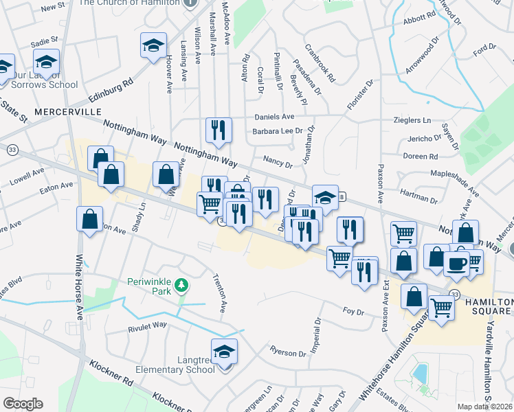 map of restaurants, bars, coffee shops, grocery stores, and more near 262 Evergreen Avenue in Hamilton Township