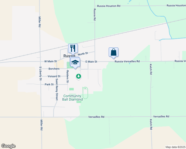 map of restaurants, bars, coffee shops, grocery stores, and more near 236 Elizabeth Drive in Russia