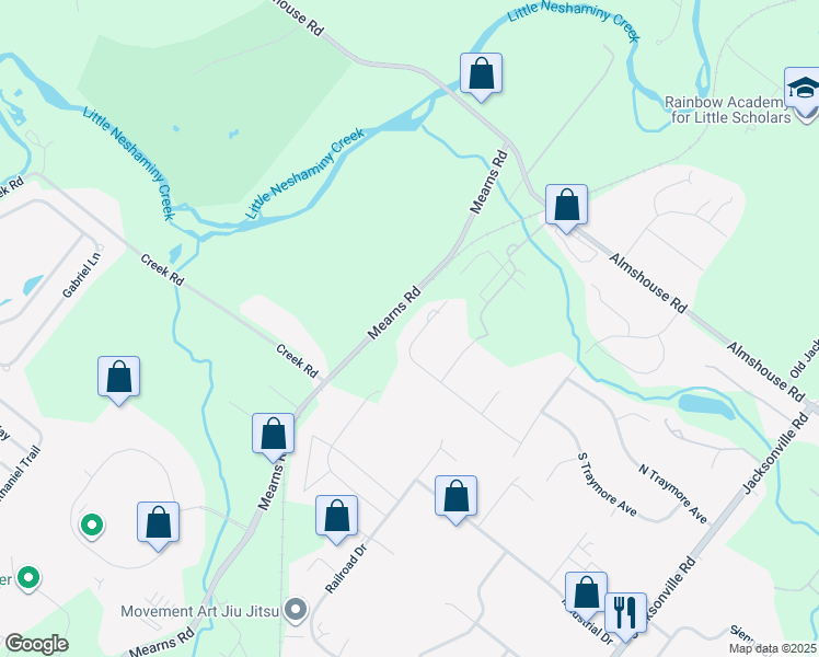 map of restaurants, bars, coffee shops, grocery stores, and more near 58 Hill Road in Warminster