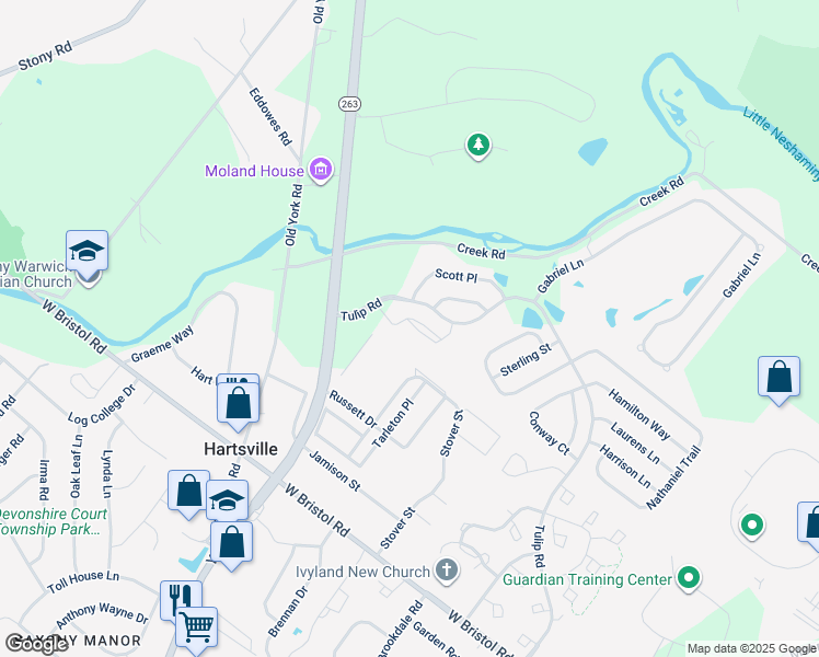 map of restaurants, bars, coffee shops, grocery stores, and more near 5508 Knox Court in Warwick