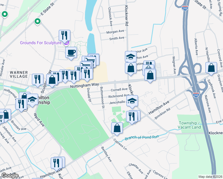 map of restaurants, bars, coffee shops, grocery stores, and more near 117 Chewalla Boulevard in Hamilton Township