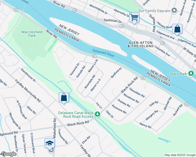 map of restaurants, bars, coffee shops, grocery stores, and more near 83 Manor Lane South in Yardley