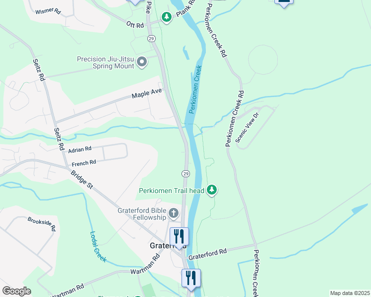 map of restaurants, bars, coffee shops, grocery stores, and more near 729 Gravel Pike in Collegeville