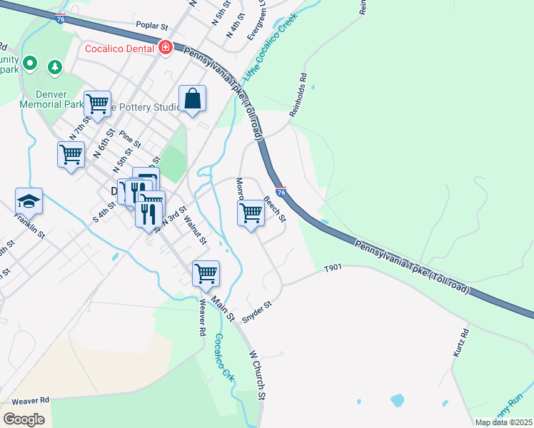 map of restaurants, bars, coffee shops, grocery stores, and more near 101 Birch Street in Denver