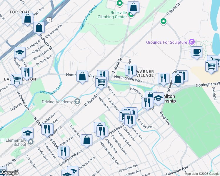map of restaurants, bars, coffee shops, grocery stores, and more near 22 Johnston Avenue in Trenton