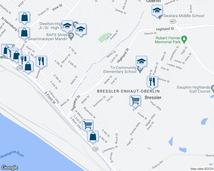 map of restaurants, bars, coffee shops, grocery stores, and more near 522 2nd Street in Harrisburg