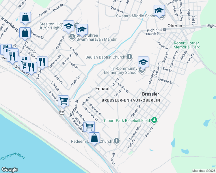 map of restaurants, bars, coffee shops, grocery stores, and more near 522 2nd Street in Harrisburg