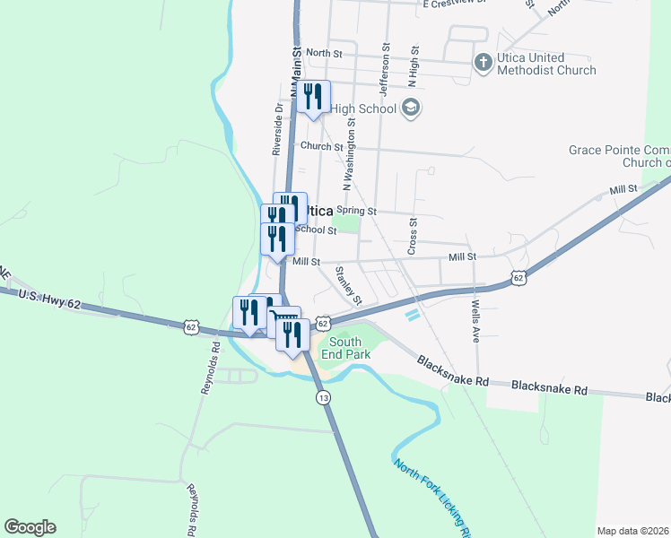 map of restaurants, bars, coffee shops, grocery stores, and more near 133 Stanley Street in Utica