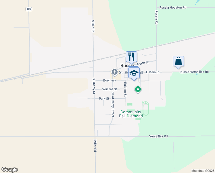 map of restaurants, bars, coffee shops, grocery stores, and more near 111 Voisard Street in Russia