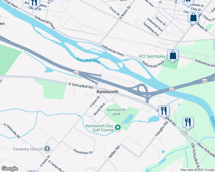map of restaurants, bars, coffee shops, grocery stores, and more near 1009 East Schuylkill Road in Pottstown