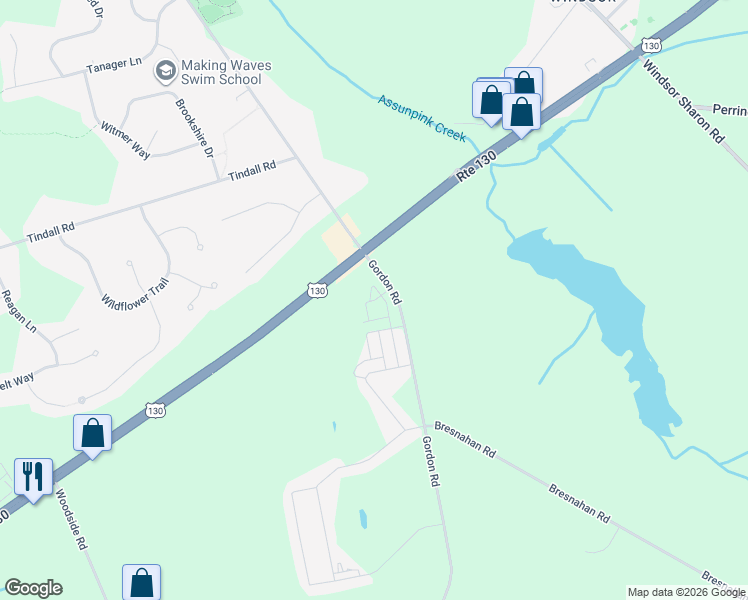 map of restaurants, bars, coffee shops, grocery stores, and more near Bennet Field Way in Robbinsville Township