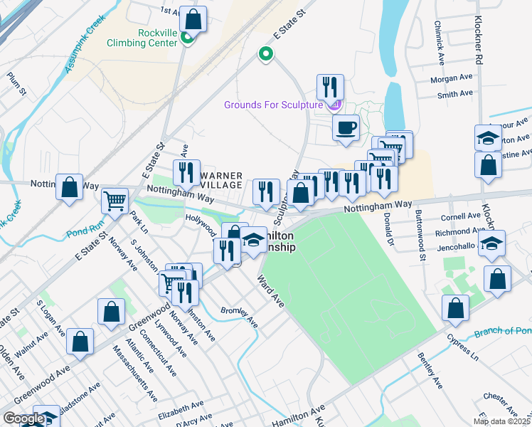 map of restaurants, bars, coffee shops, grocery stores, and more near in Hamilton Township