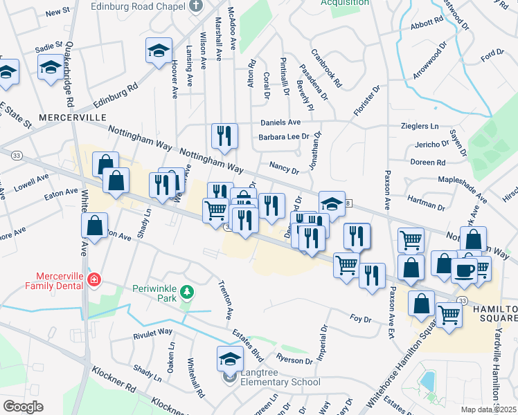 map of restaurants, bars, coffee shops, grocery stores, and more near 262 Evergreen Avenue in Hamilton Township