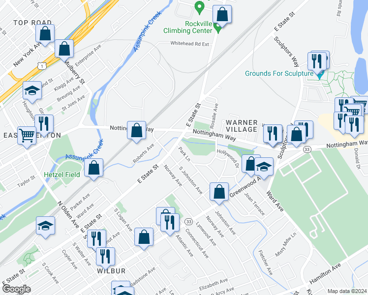 map of restaurants, bars, coffee shops, grocery stores, and more near 20 Park Lane in Trenton