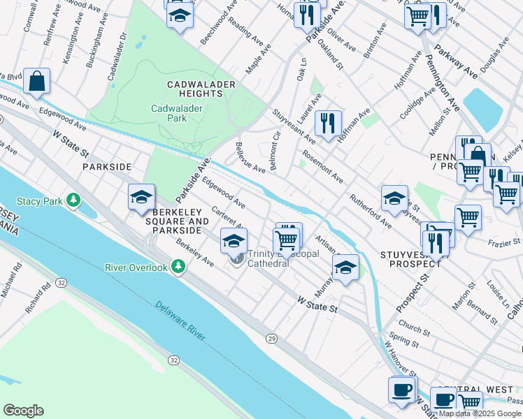 map of restaurants, bars, coffee shops, grocery stores, and more near 6 Niagara Alley in Trenton