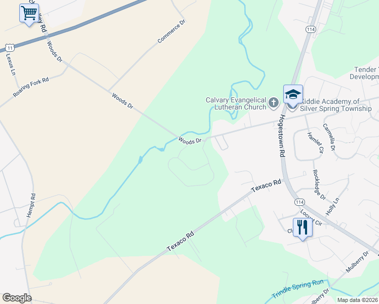 map of restaurants, bars, coffee shops, grocery stores, and more near 261 Woods Drive in Mechanicsburg