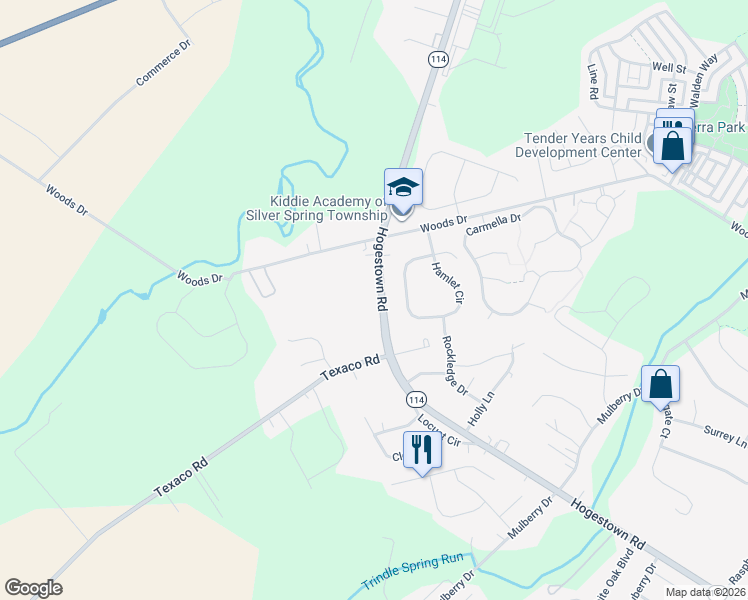 map of restaurants, bars, coffee shops, grocery stores, and more near 522 Hogestown Road in Mechanicsburg