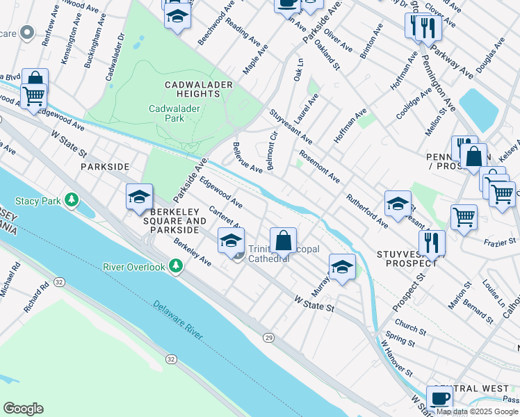 map of restaurants, bars, coffee shops, grocery stores, and more near 6 Niagara Alley in Trenton
