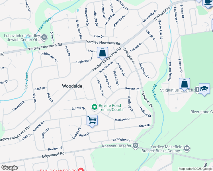 map of restaurants, bars, coffee shops, grocery stores, and more near 915 Morgan Drive in Yardley
