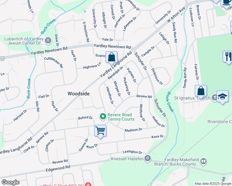 map of restaurants, bars, coffee shops, grocery stores, and more near 915 Morgan Drive in Yardley