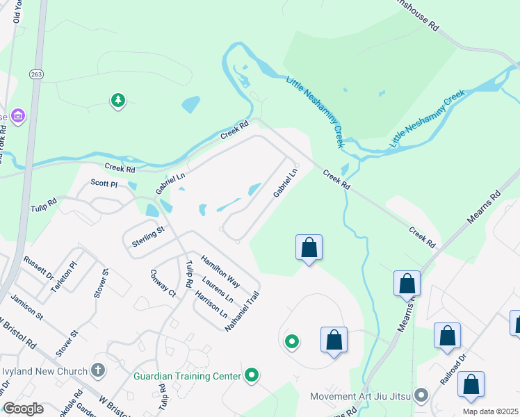 map of restaurants, bars, coffee shops, grocery stores, and more near 1382 Gabriel Lane in Warwick