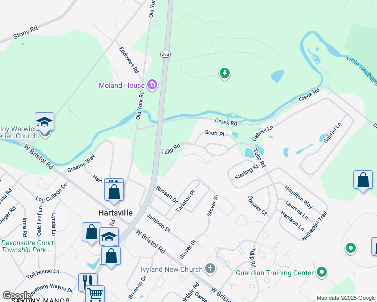 map of restaurants, bars, coffee shops, grocery stores, and more near 1203 Knox Court in Warwick