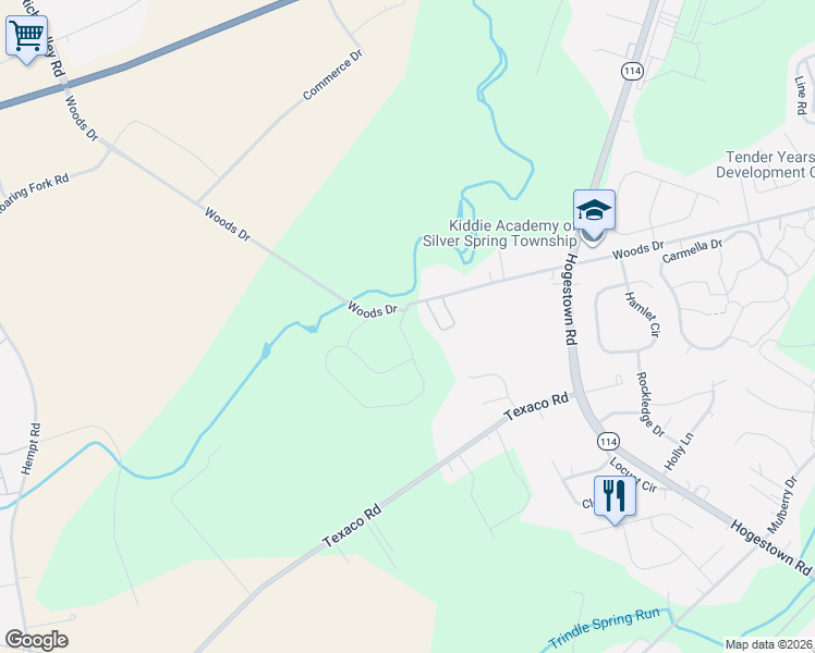 map of restaurants, bars, coffee shops, grocery stores, and more near 261 Woods Drive in Mechanicsburg