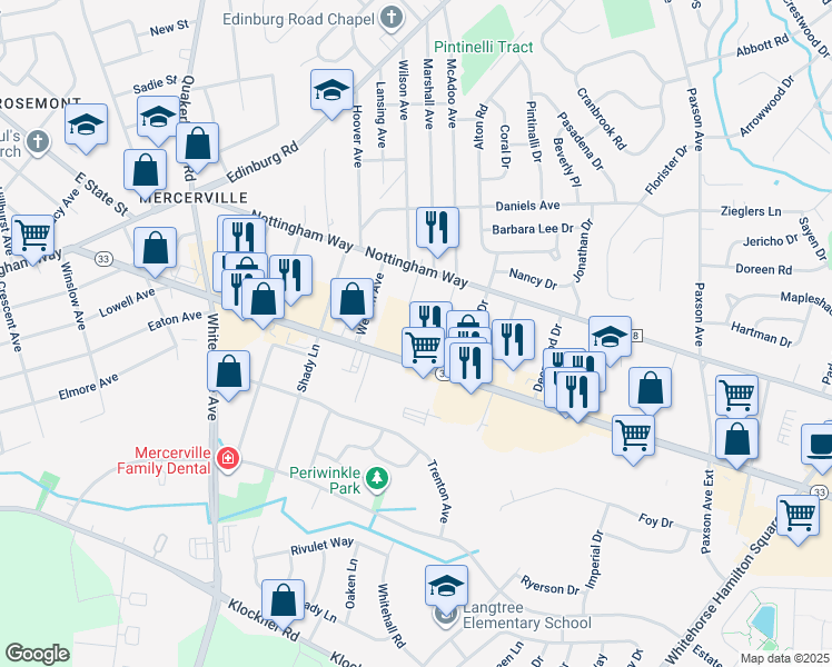 map of restaurants, bars, coffee shops, grocery stores, and more near 630 Highway 33 in Trenton