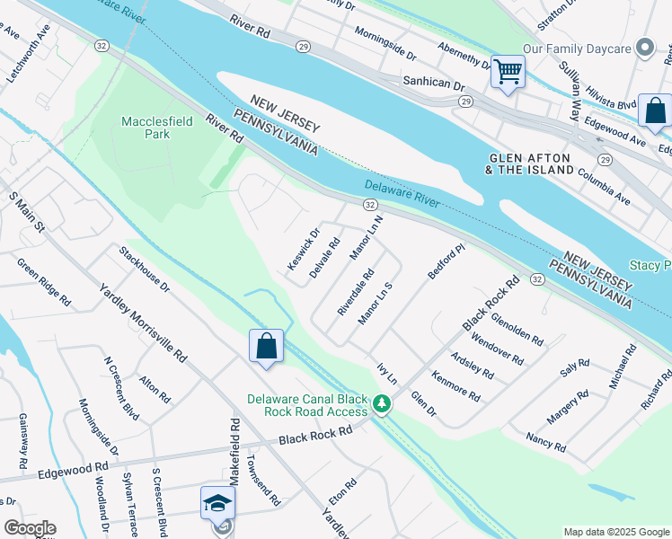 map of restaurants, bars, coffee shops, grocery stores, and more near 24 Manor Lane North in Yardley