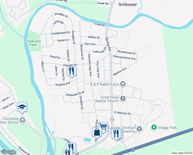 map of restaurants, bars, coffee shops, grocery stores, and more near 1977 Fry Loop Avenue in Carlisle