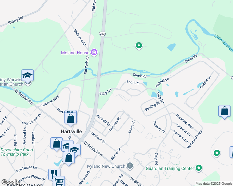 map of restaurants, bars, coffee shops, grocery stores, and more near 1203 Knox Court in Warwick