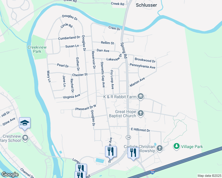 map of restaurants, bars, coffee shops, grocery stores, and more near 1977 Fry Loop Avenue in Carlisle