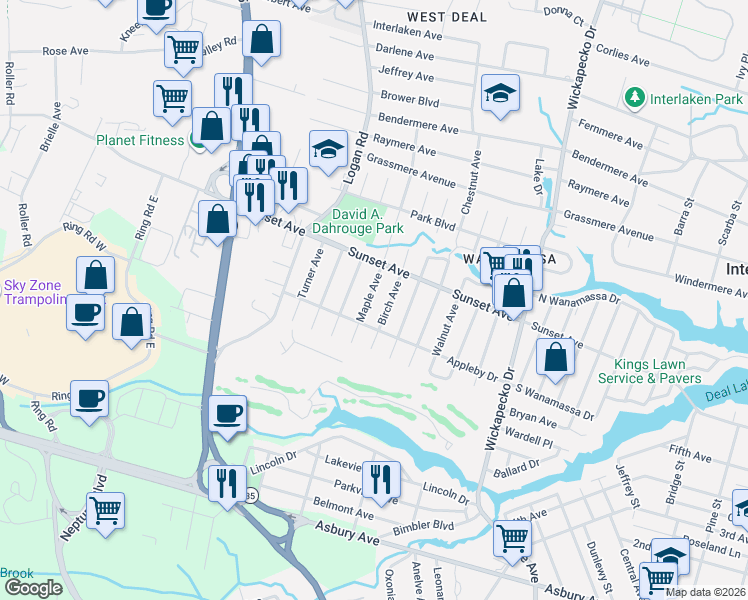 map of restaurants, bars, coffee shops, grocery stores, and more near 1310 Maple Avenue in Ocean Township