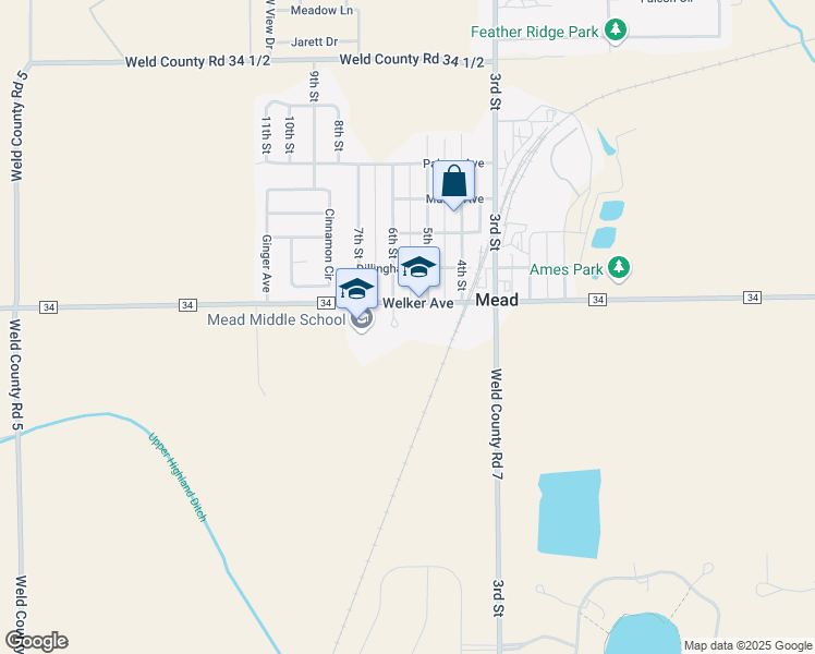 map of restaurants, bars, coffee shops, grocery stores, and more near 520 Welker Avenue in Mead