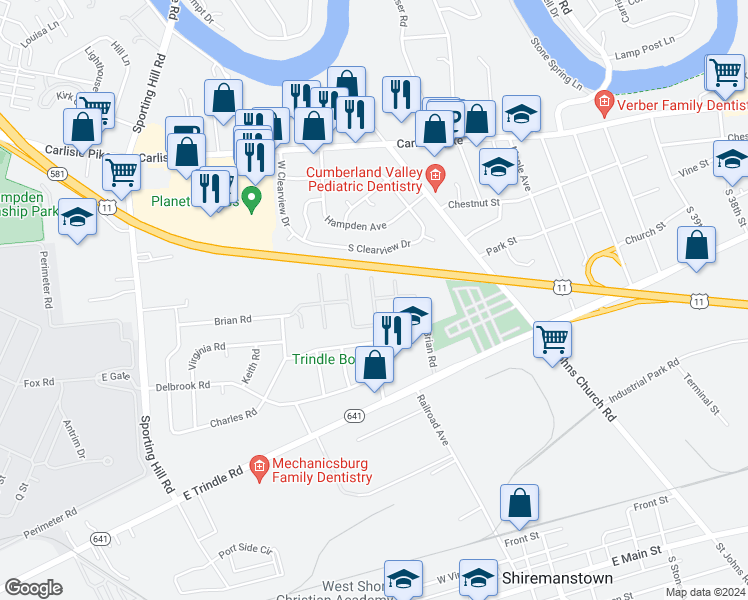map of restaurants, bars, coffee shops, grocery stores, and more near 566 Brook Circle in Cumberland County