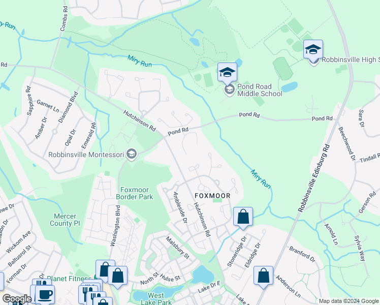map of restaurants, bars, coffee shops, grocery stores, and more near 73 Beacon Place in Robbinsville Township