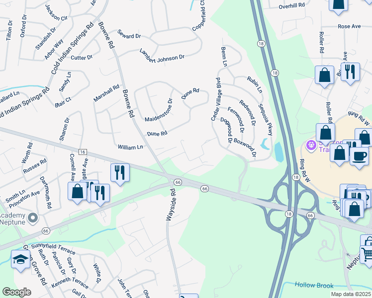 map of restaurants, bars, coffee shops, grocery stores, and more near 7 Centre Street in Ocean Township