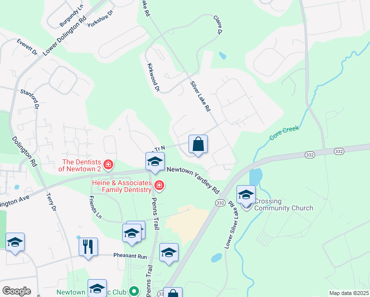 map of restaurants, bars, coffee shops, grocery stores, and more near 1 Hartfeld Road in Newtown