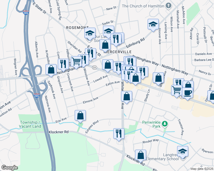 map of restaurants, bars, coffee shops, grocery stores, and more near 276 Eaton Avenue in Hamilton Township