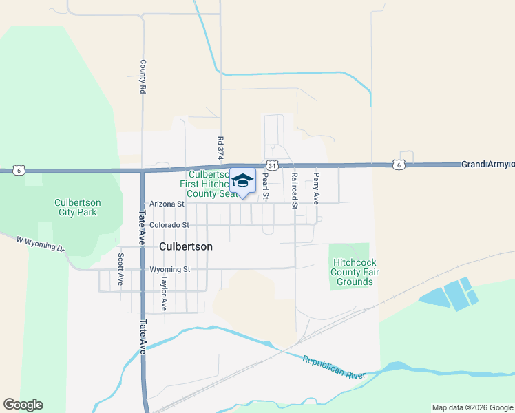 map of restaurants, bars, coffee shops, grocery stores, and more near 612-750 Arizona St in Culbertson