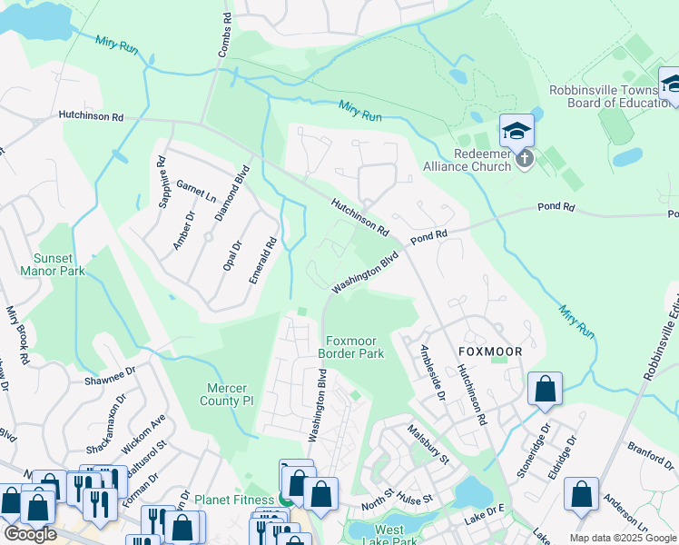 map of restaurants, bars, coffee shops, grocery stores, and more near 10 Banbury Court in Trenton