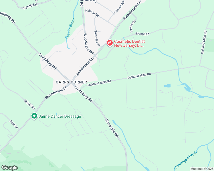 map of restaurants, bars, coffee shops, grocery stores, and more near 165 Oakland Mills Road in Manalapan Township