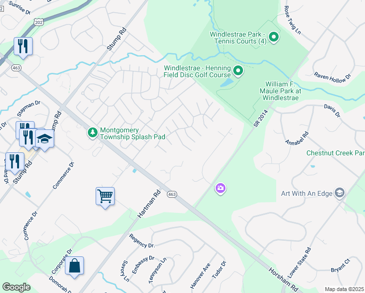 map of restaurants, bars, coffee shops, grocery stores, and more near 739 Dogwood Drive in North Wales