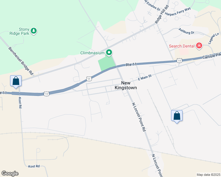 map of restaurants, bars, coffee shops, grocery stores, and more near 33 W Main St in New Kingstown
