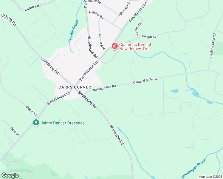 map of restaurants, bars, coffee shops, grocery stores, and more near 165 Oakland Mills Road in Manalapan Township