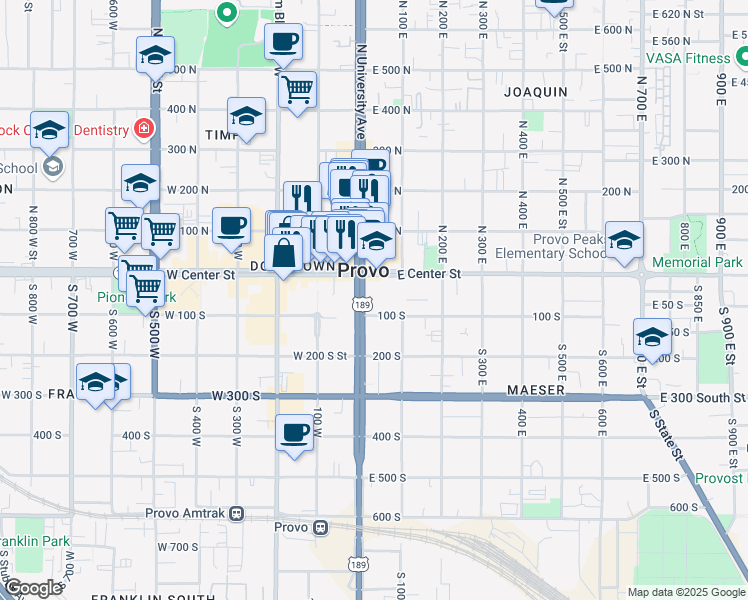 map of restaurants, bars, coffee shops, grocery stores, and more near 51 U.S. 189 in Provo